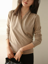 Women V-Neck Solid Color Casual Loose Bottoming Shirt